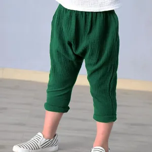 Baby Pants Boy Girl Summer Linen Cotton Pleated Solid Color Trousers Children Ankle-length Pants for Kids Boys Pants Casual Pant