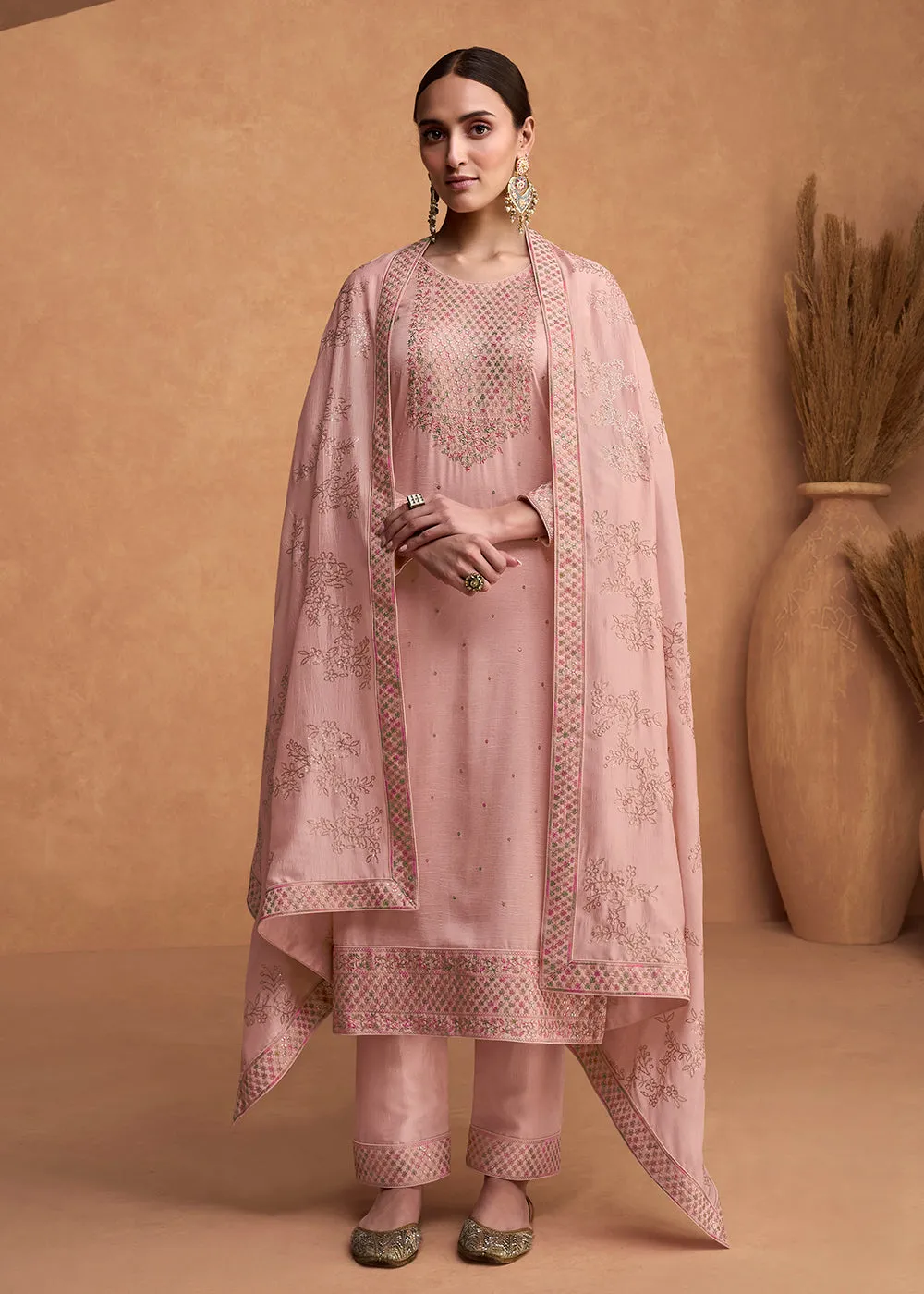 Beautiful Rose Pink Premium Silk Pant Style Salwar Suit