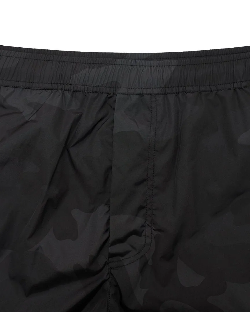 Black Camo Print Swim Shorts