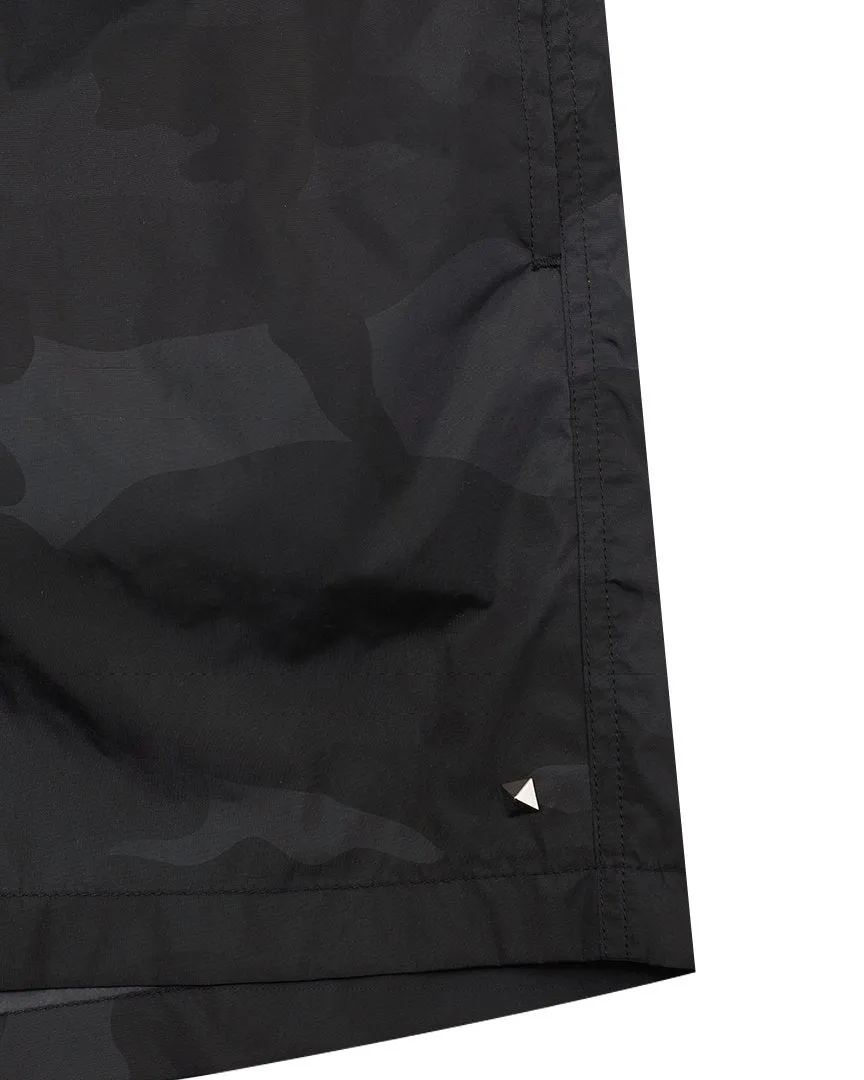 Black Camo Print Swim Shorts