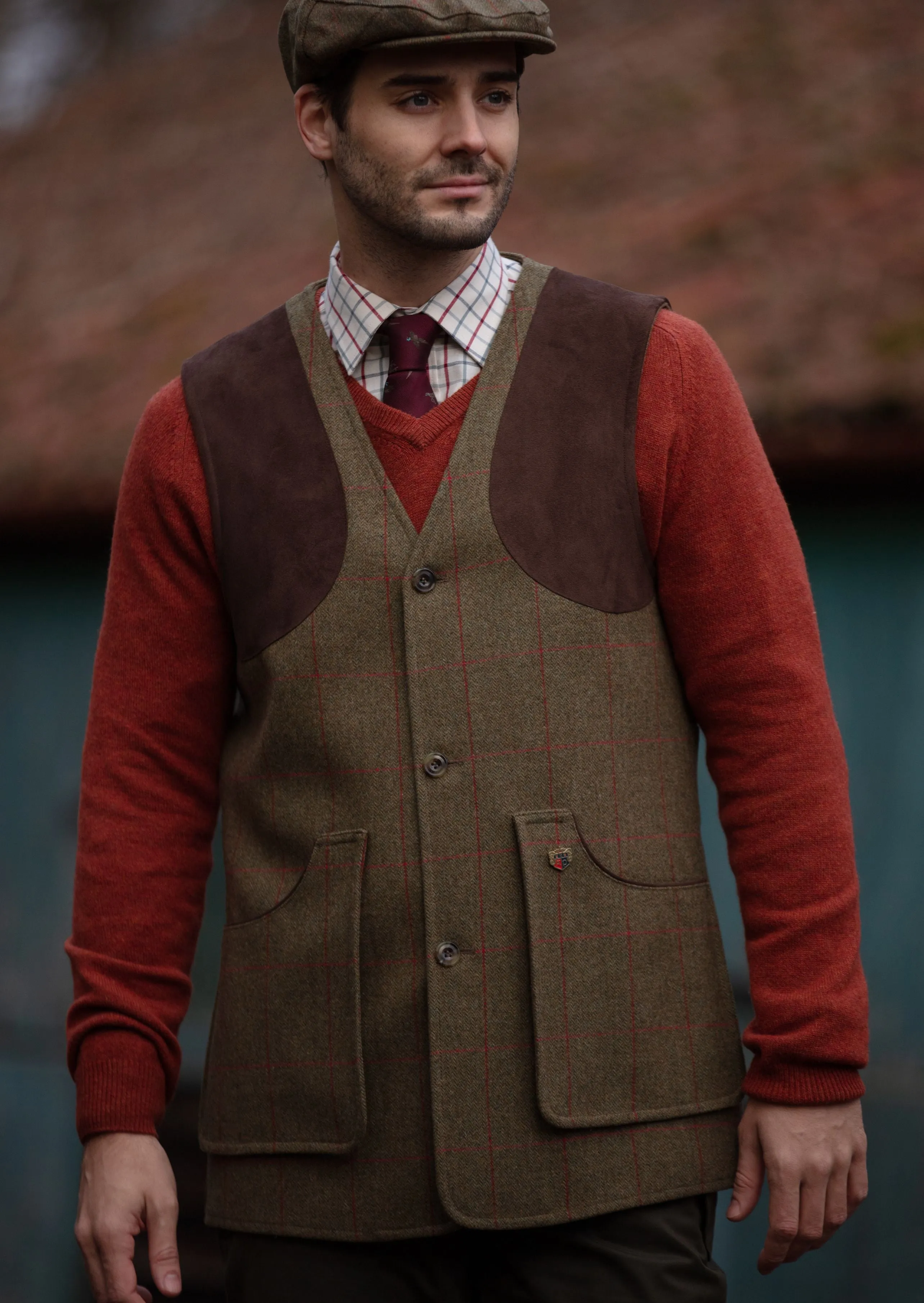 Combrook Men's Tweed Shooting Waistcoat in Sage - Shooting Fit