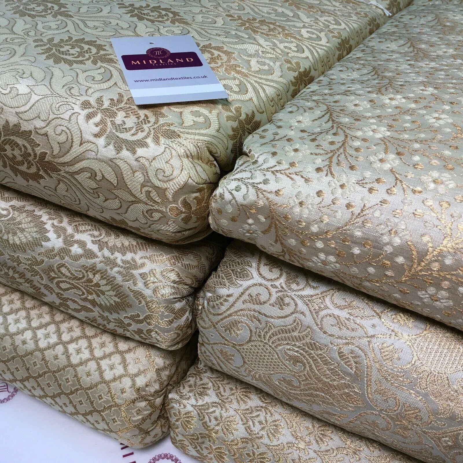 Cream Gold Indian Banarsi Brocade Faux Silk Waistcoat Fabric 110 cm M1274