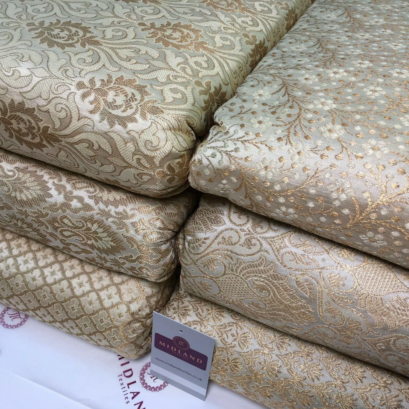 Cream Gold Indian Banarsi Brocade Faux Silk Waistcoat Fabric 110 cm M1274