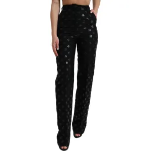 Dolce & Gabbana Chic High Waist Straight Pants with Logo Print