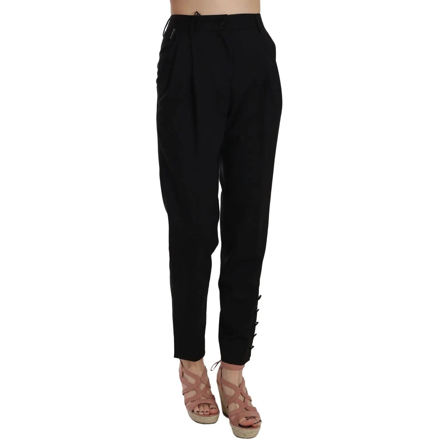 Dolce & Gabbana Elegant Pleated Tapered Black Trousers