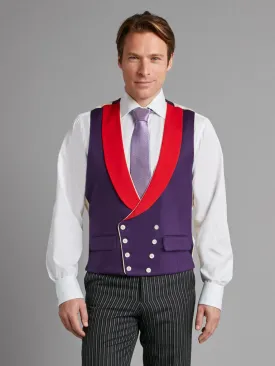 Double Breasted Wool Vest With Piping - Royal Red