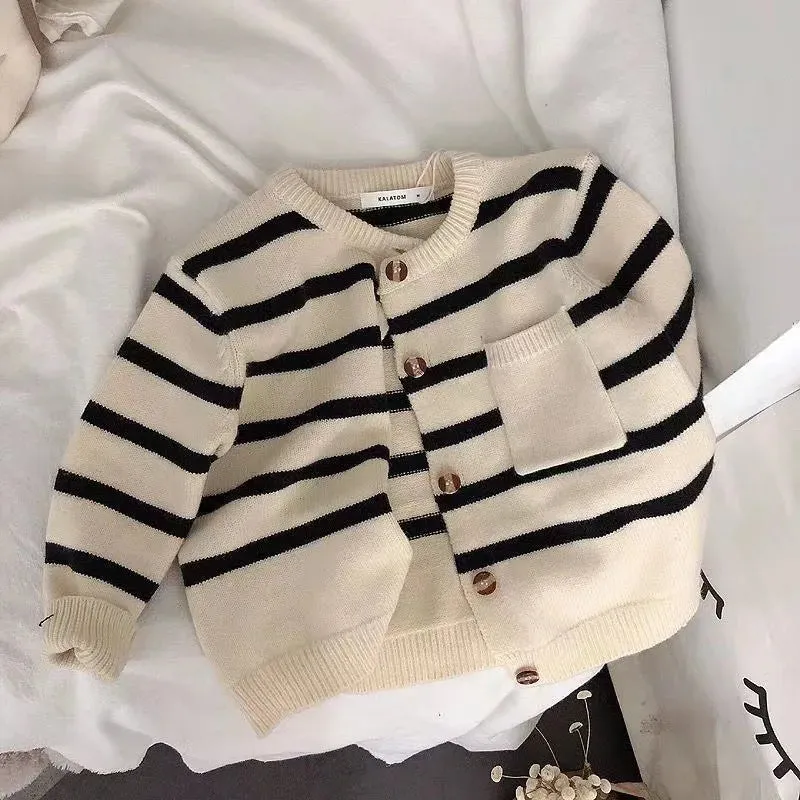 Fashion striped Kids sweater Boys Single breasted knit Coat Girls soft loose O-Neck knitted Cardigan