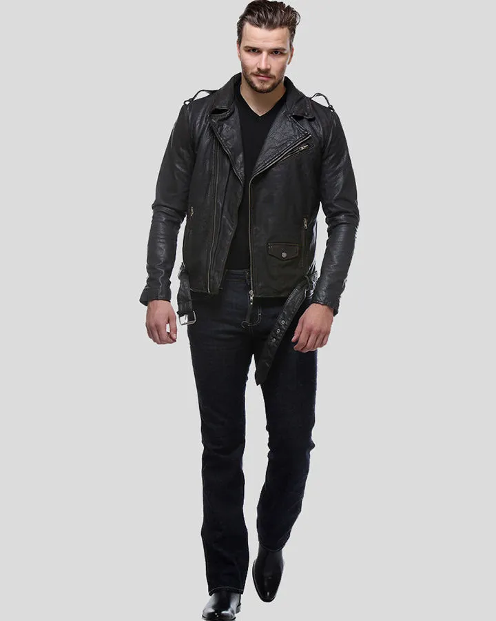 Freddie Black Biker Leather Jacket