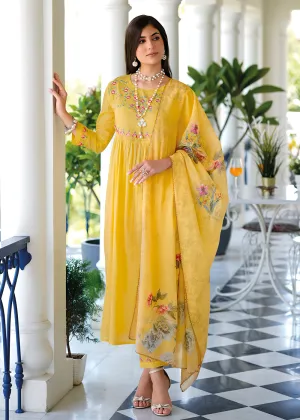 Graceful Yellow Mal Mal Cotton Casual Look Salwar Suit