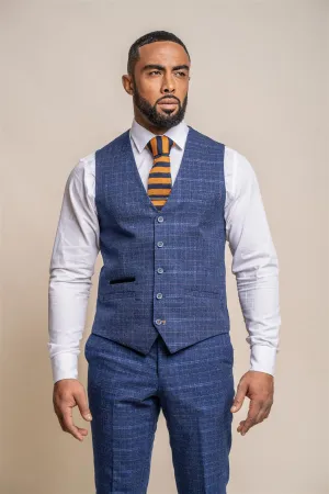 Kaiser Blue Checkered Waistcoat with Adjustable Back Strap