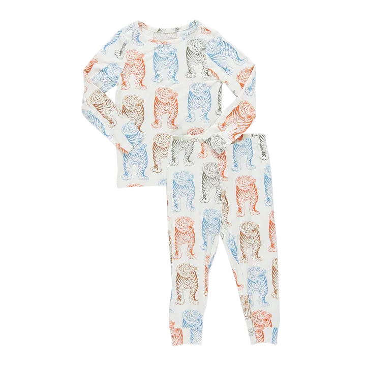 Kids Bamboo Pj Set in Multi Tiger