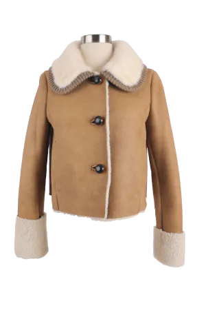 Leather Shearling Jacket W/ Mink Fur Collar