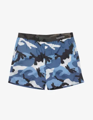 Light Blue Camouflage Print Swim Shorts