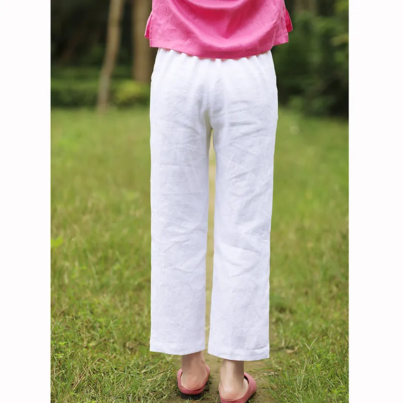 Linen Summer Autumn Women Casual Pants with Pockets SMM97212