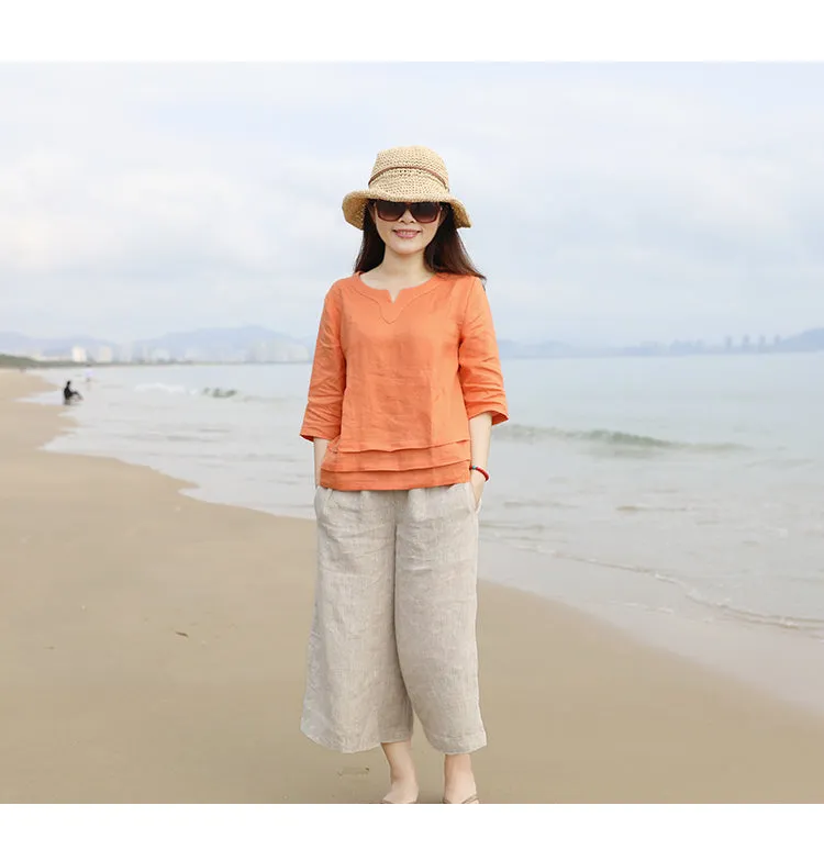 Linen Summer Autumn Women Casual Pants with Pockets SMM97239