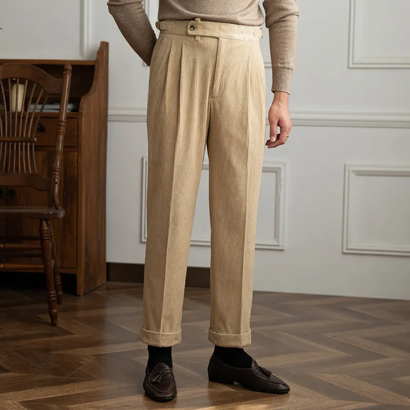 Men's  Retro Corduroy Pants High Waist Casual Pants