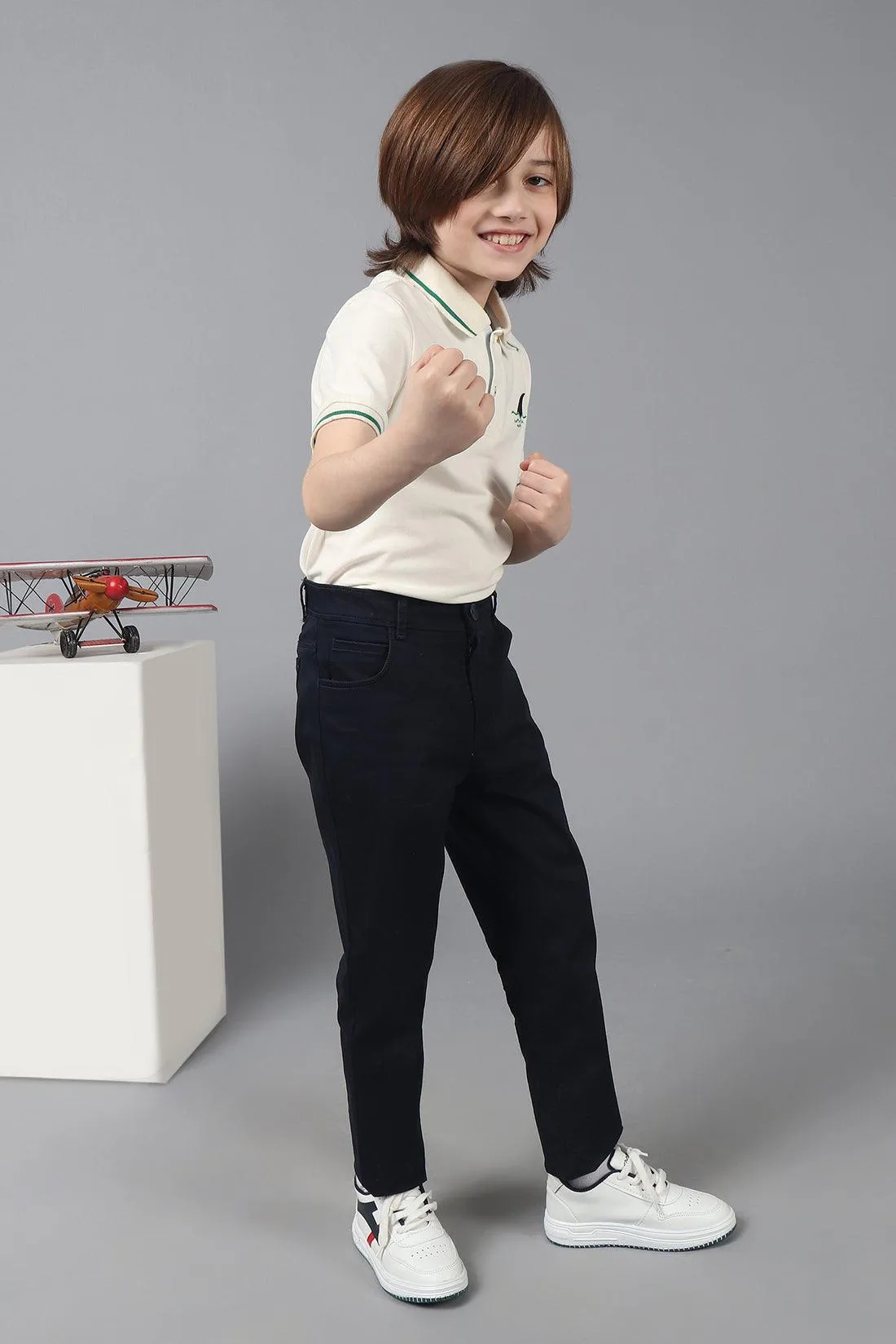 One Friday Kids Boys Navy Blue  Cotton Pants With Pockets