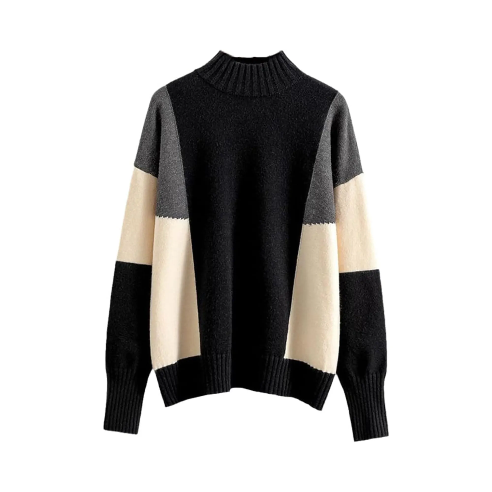 Pre Order:  Tri-Color Mock Neck Knit Sweater