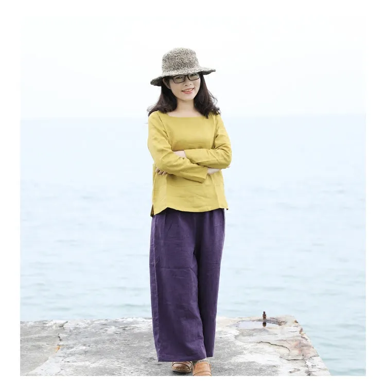 Purple Linen Summer Autumn Women Casual PantsSMM97235