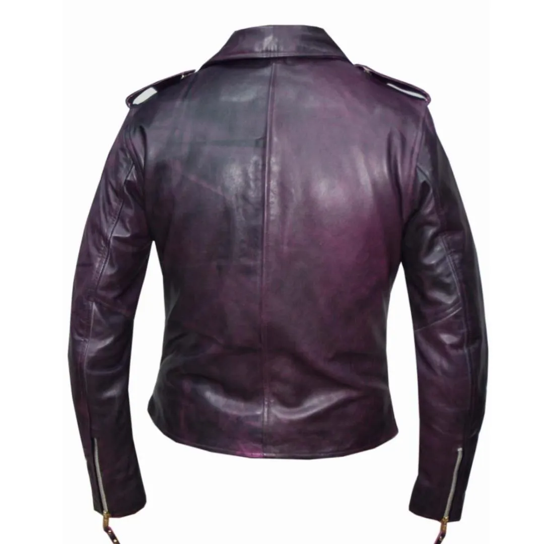 Purple Rain Classic Womens Leather Motorcycle Jacket