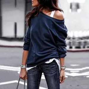 "80s Rock" Off Shoulder Sweatshirt - Blue