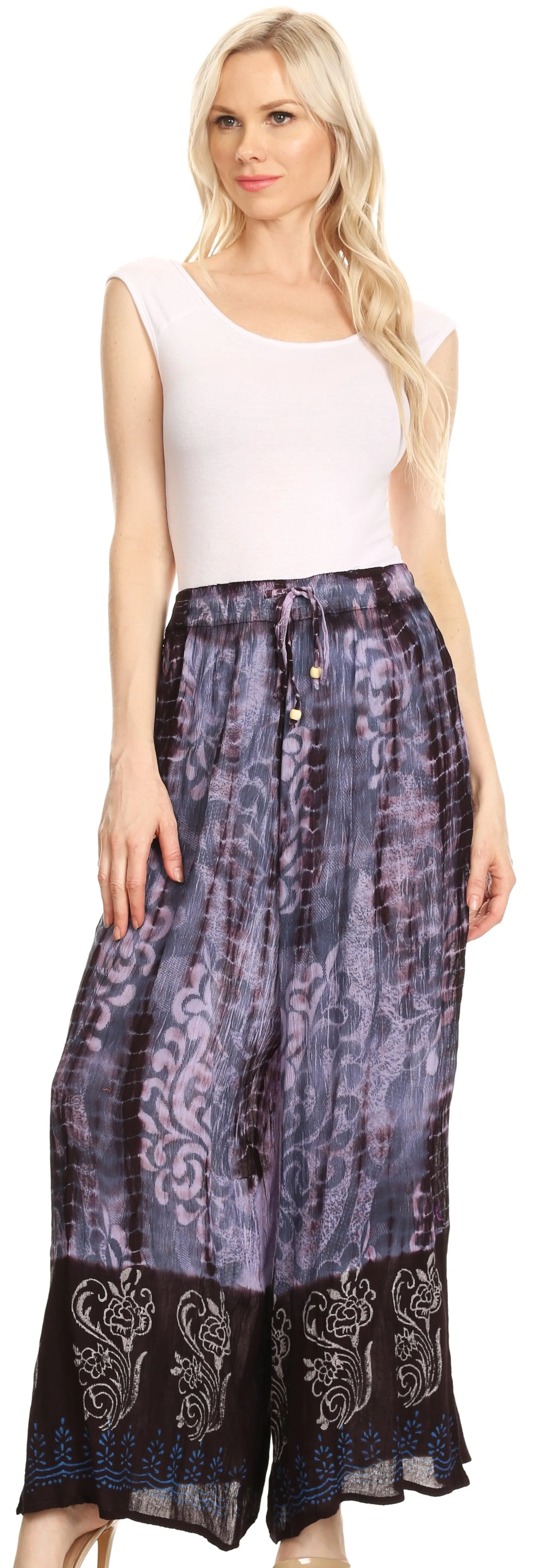 Sakkas Aline Tie-dye Wide-leg Palazzo Pants with Adjustable Waistband