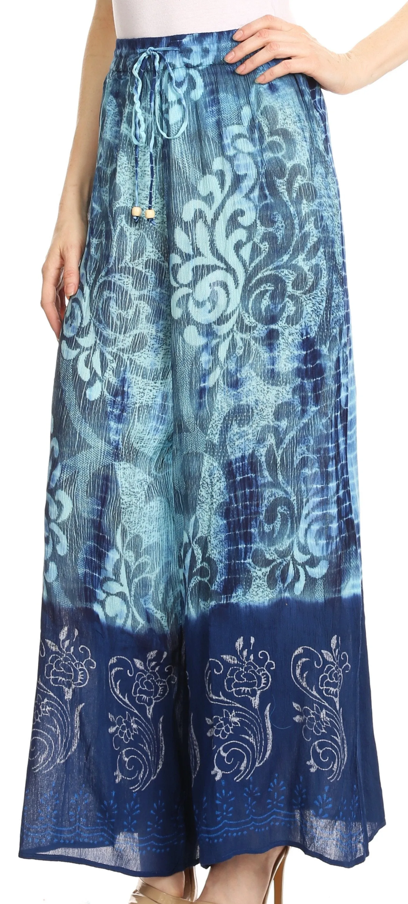 Sakkas Aline Tie-dye Wide-leg Palazzo Pants with Adjustable Waistband