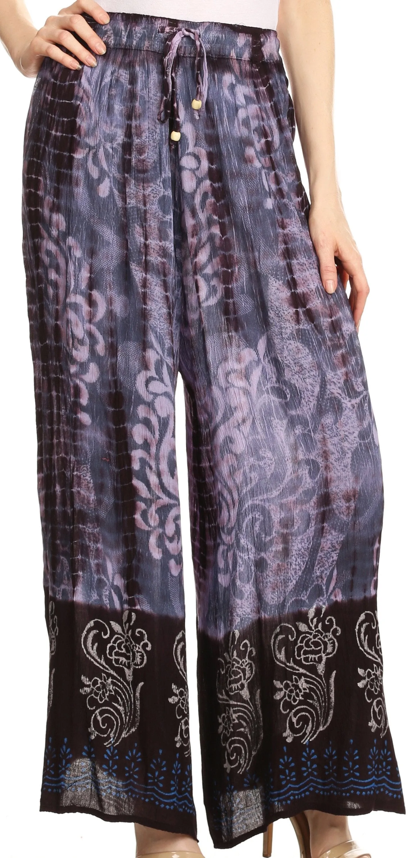 Sakkas Aline Tie-dye Wide-leg Palazzo Pants with Adjustable Waistband