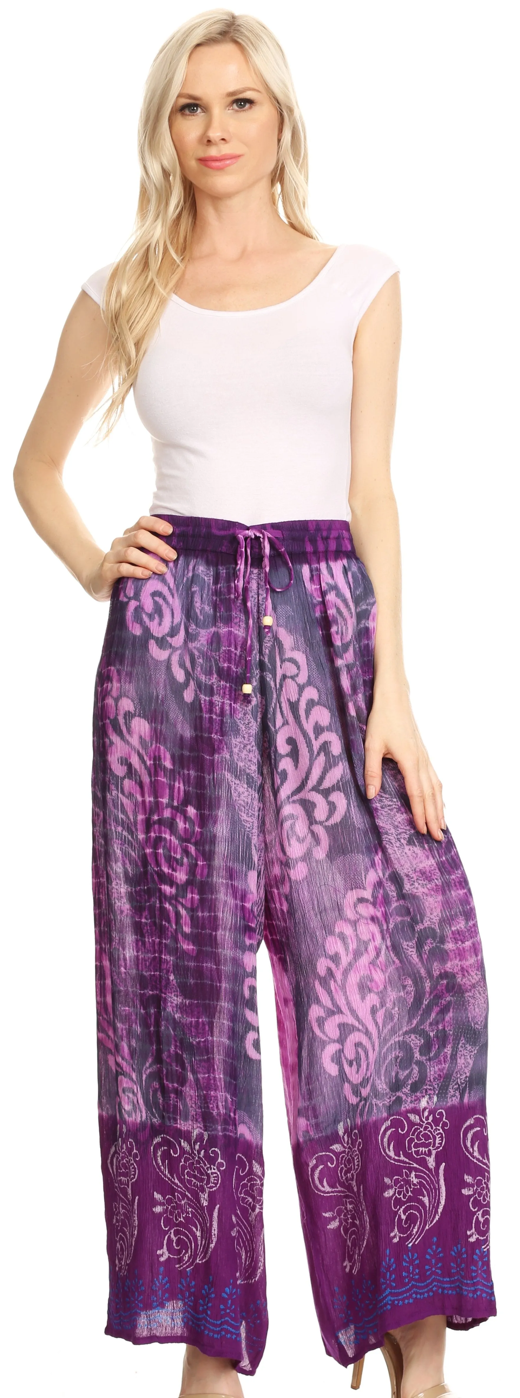 Sakkas Aline Tie-dye Wide-leg Palazzo Pants with Adjustable Waistband