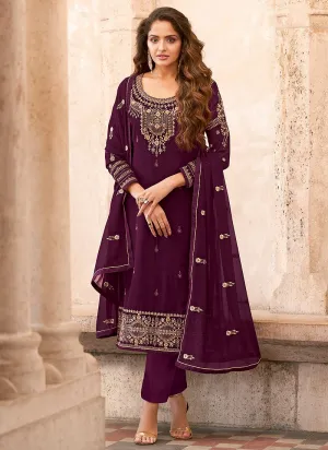 Salwar Kameez in Purple with Resham & Thread Embroidery