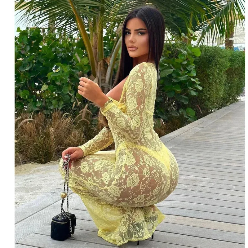 Sexy Lace Long Sleeve Slim Fit Summer Maxi Dress