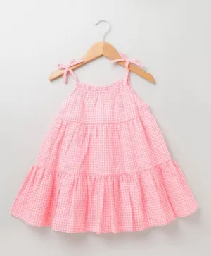 Sweetime by AS Singlet Sleeves Pull Neon Checks Dress - Neon Pink