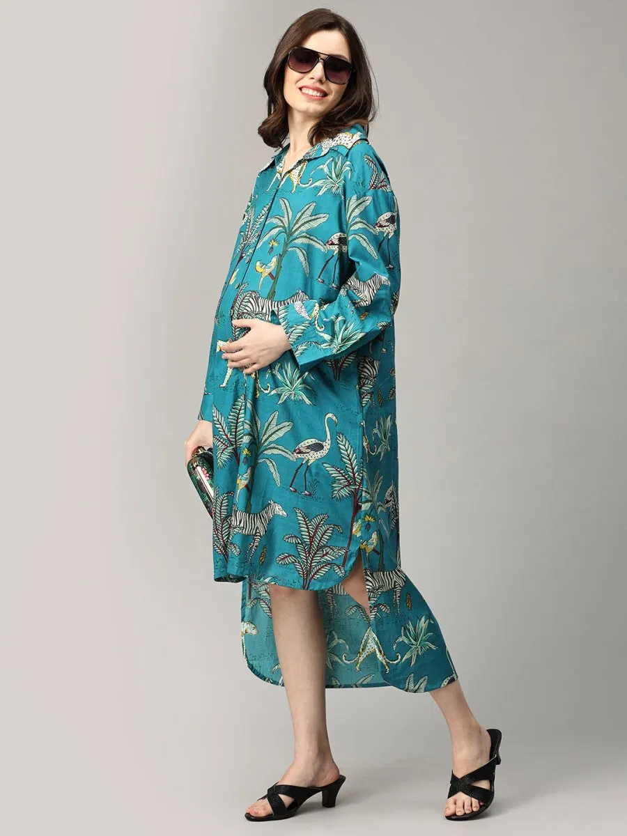 Teal Tropic Safari Maternity and Nursing Oversized Dress