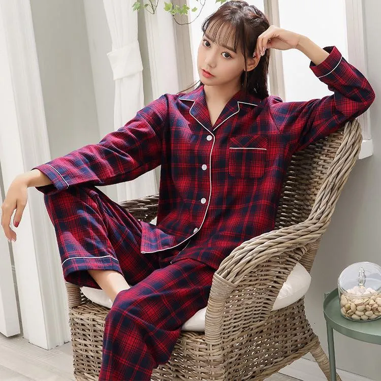 Winter New Full Cotton Pajamas Women Long Sleeve V Lead  Lattice Sleepwear