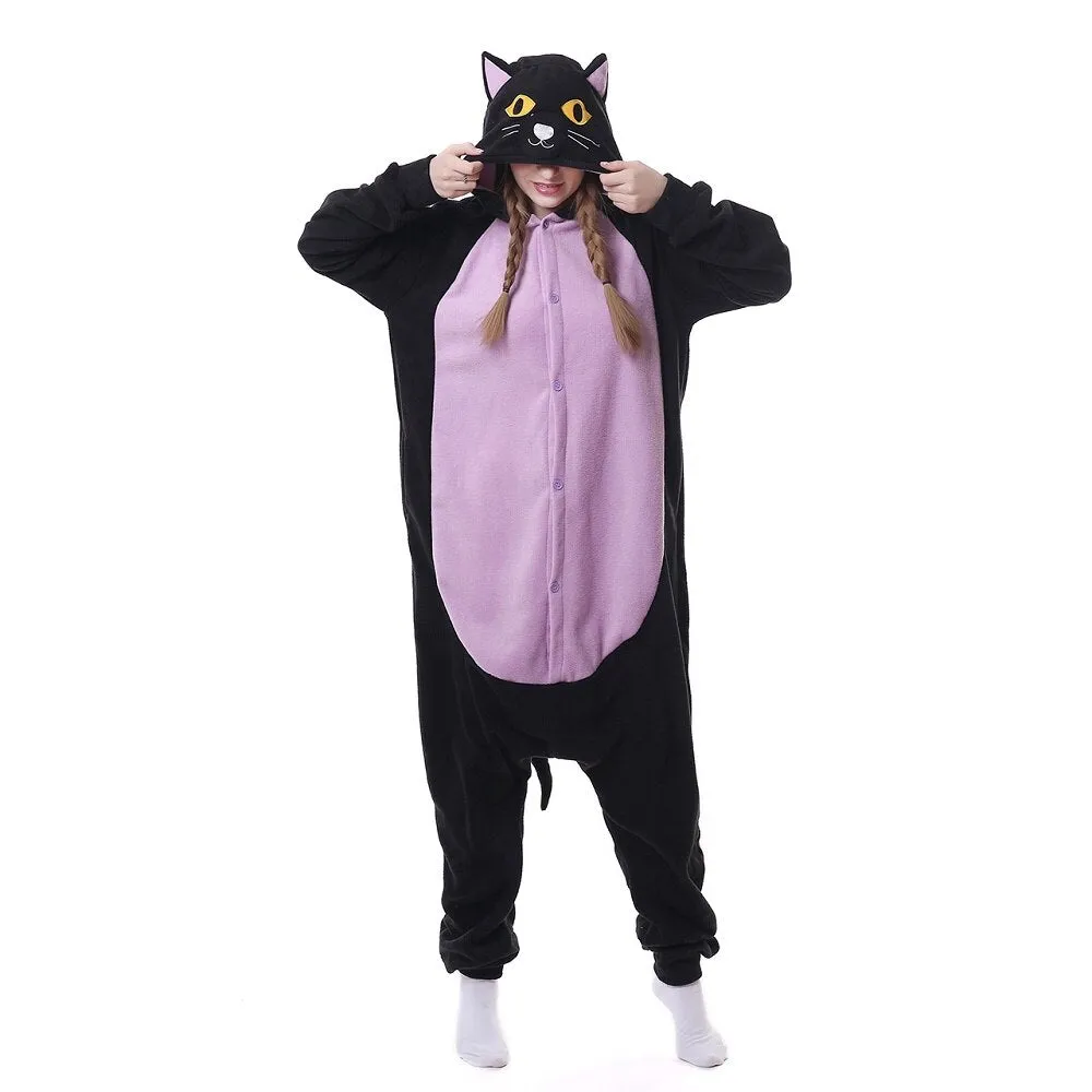 Winter Women Pajamas Kigurumi Unicorn Black Cat  Animal Star Onesies Adult Couple Costume Cosplay Flannel Plus Size Sleepwear